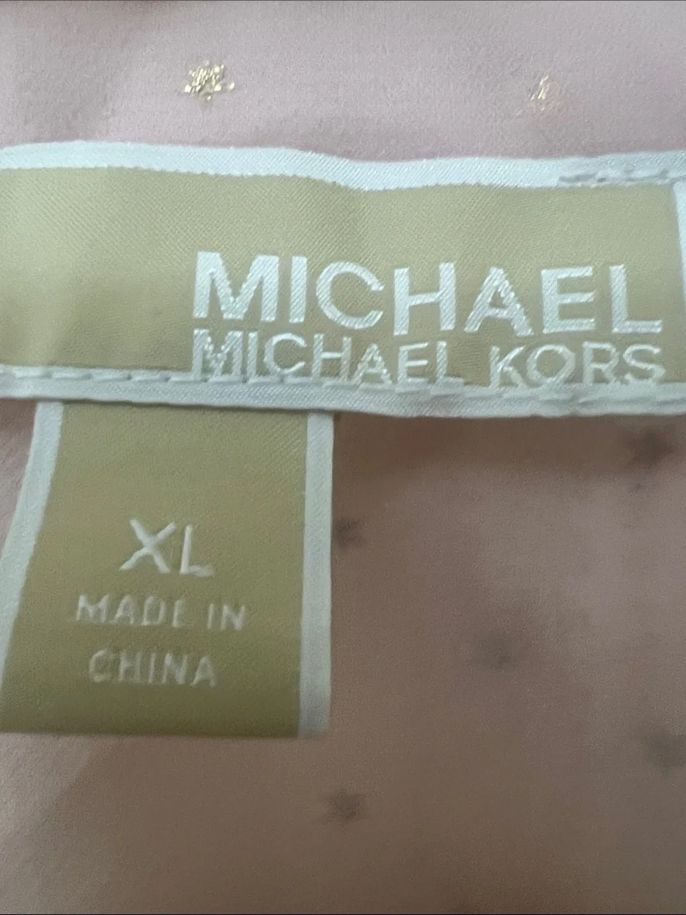 Michael Kors Blush Pink Metallic Gold Star Pattern Ruffle Tie-Neck Blouse